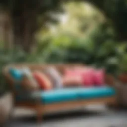 Outdoor settee with vibrant cushions enhancing the yard