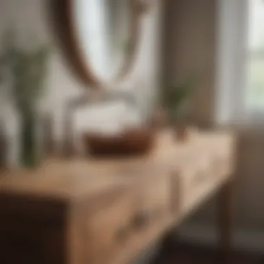 Rustic wooden vanity top with a natural finish