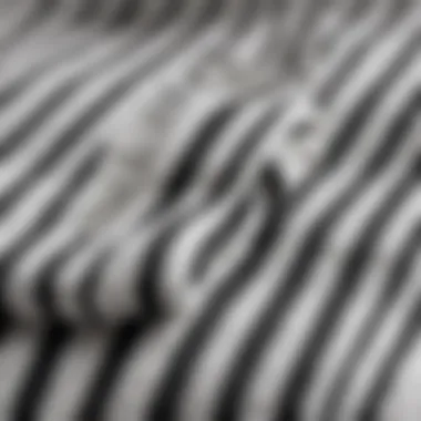 Close-up of fabric texture showcasing black stripes on a white towel