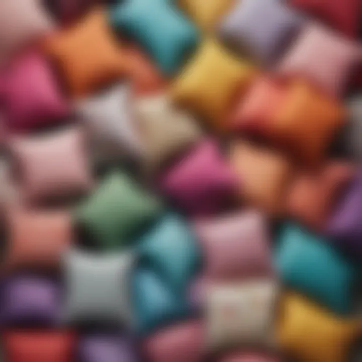 Color palette selection featuring various colorful pillow designs