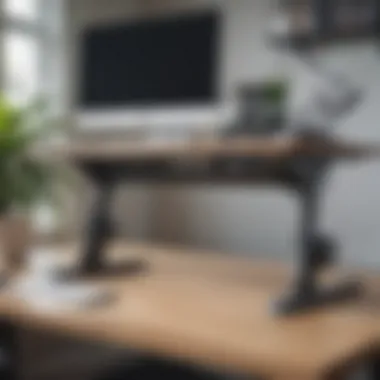 Close-up of ergonomic features on a standing desk