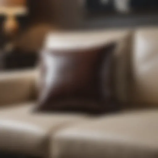 Stylish faux leather pillow cover on a modern sofa