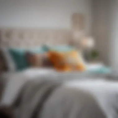 A beautifully styled bedroom featuring a white bedspread paired with colorful decorative pillows