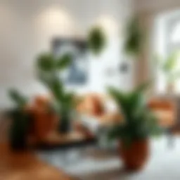 Vibrant indoor plant arrangement enhancing a living room