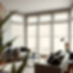 Elegant sheer roller blinds in a contemporary living room