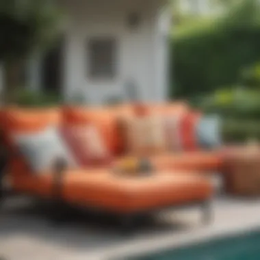 Vibrant outdoor throw pillows arranged on a patio couch