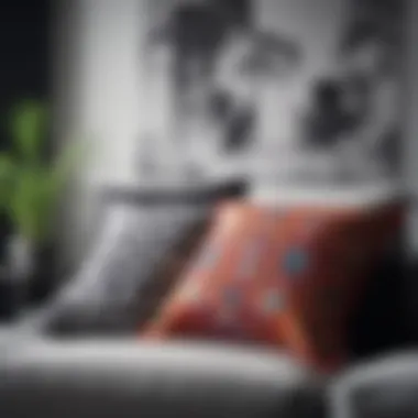 Artistic Cushion Presentation with Vibrant Colors Artistic display of cushions against a vibrant backdrop