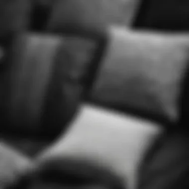 Diverse Textures of Monochrome Cushions Close-up of textured black and white cushions highlighting material variety