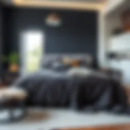 Elegant grey bedspread displayed in a modern bedroom setting