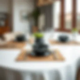 A beautifully set dining table featuring square cork placemats