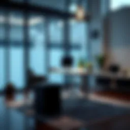 Modern standing work table in a sleek office environment